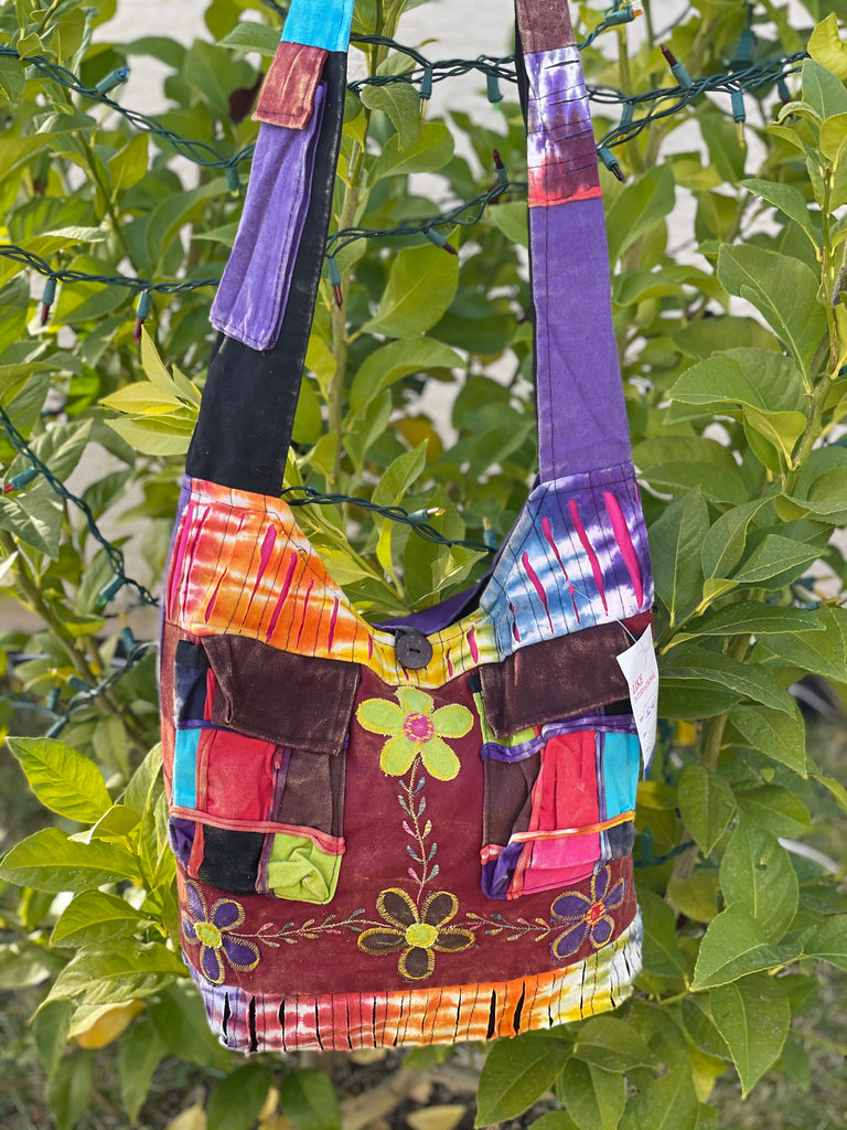 Unique and Colorful Boho Shoulder Bag Cotton Bohemian Bag 5-Pocket Womens Cross Body Bag Festival Market Bag Boho Bag Native Print Bag Gifts Blue/
